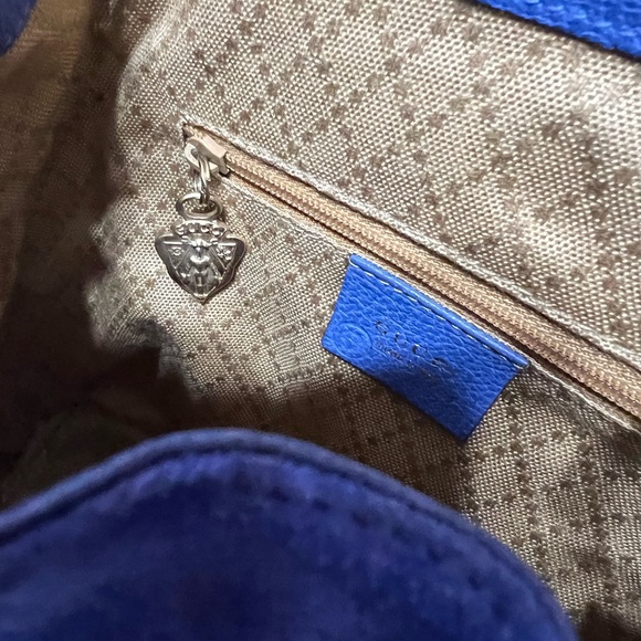 Gucci Blue Suede and Letter Bamboo Backpack - Picture 11 of 13